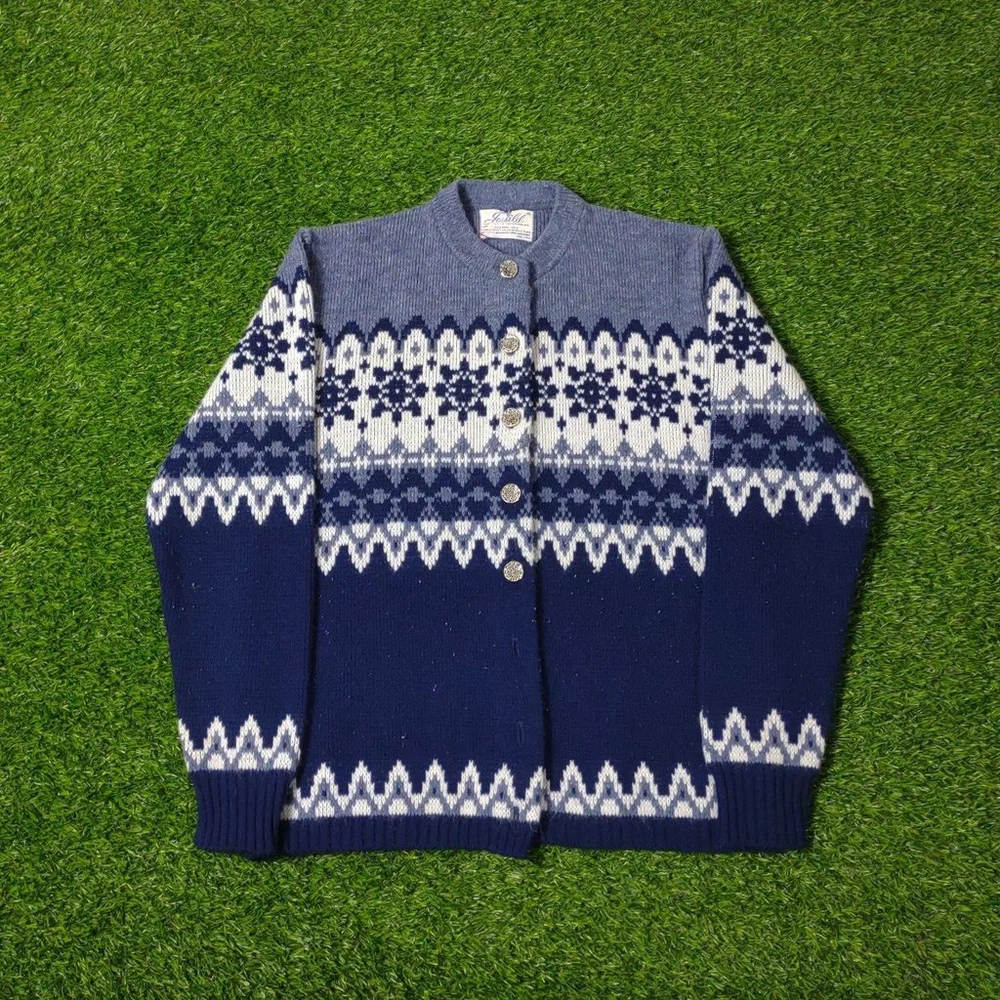 VTG 60S 70S ICELANDIC FAIR ISLE WINTER NORDIC SWEATER MADE IN USA SIZE 38 S/M - Picture 2 of 8